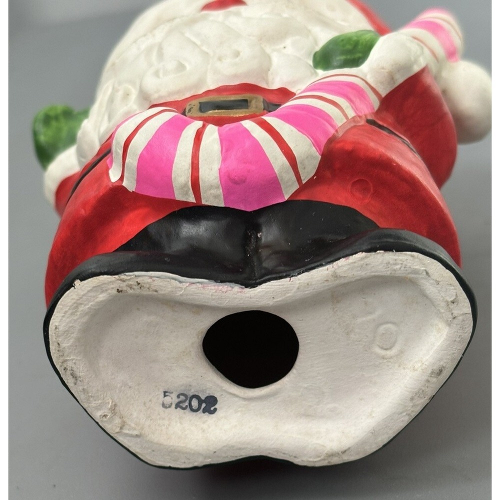 Vtg 60s Kitschy Santa Figure Holding Candycane Holds Tapered Candle 5202 Stamp - Picture 3 of 6